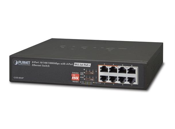 Planet Switch  8-p Gigabit 4xPoE Desktop B60W Vifteløs